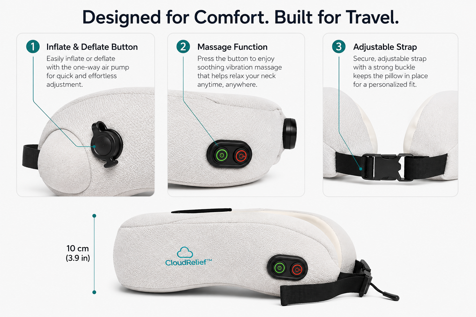 CloudRelief - Inflatable Heated Massage Travel Pillow