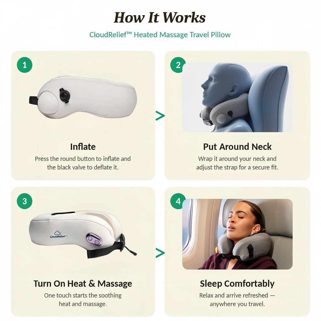 CloudRelief - Inflatable Heated Massage Travel Pillow